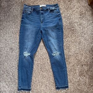 Garage Women's Ripped Dark Blue Skinny Jeans